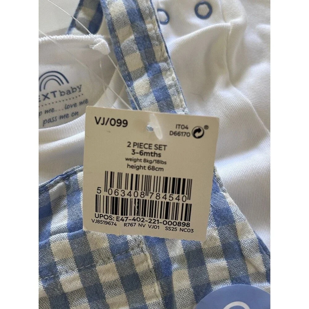Next Baby Boy Blue Gingham Romper & Bodysuit Set 3-6 Months NWT Boutique
